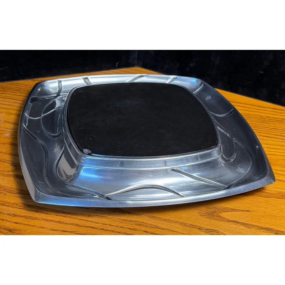 Lenox Metal and Stone Square Serving Tray Trivet: Two Piece Set, Silver/Black
